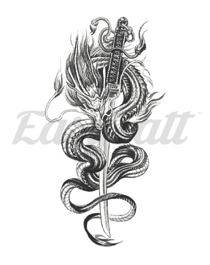 Samurai Dragon - Temporary Tattoo